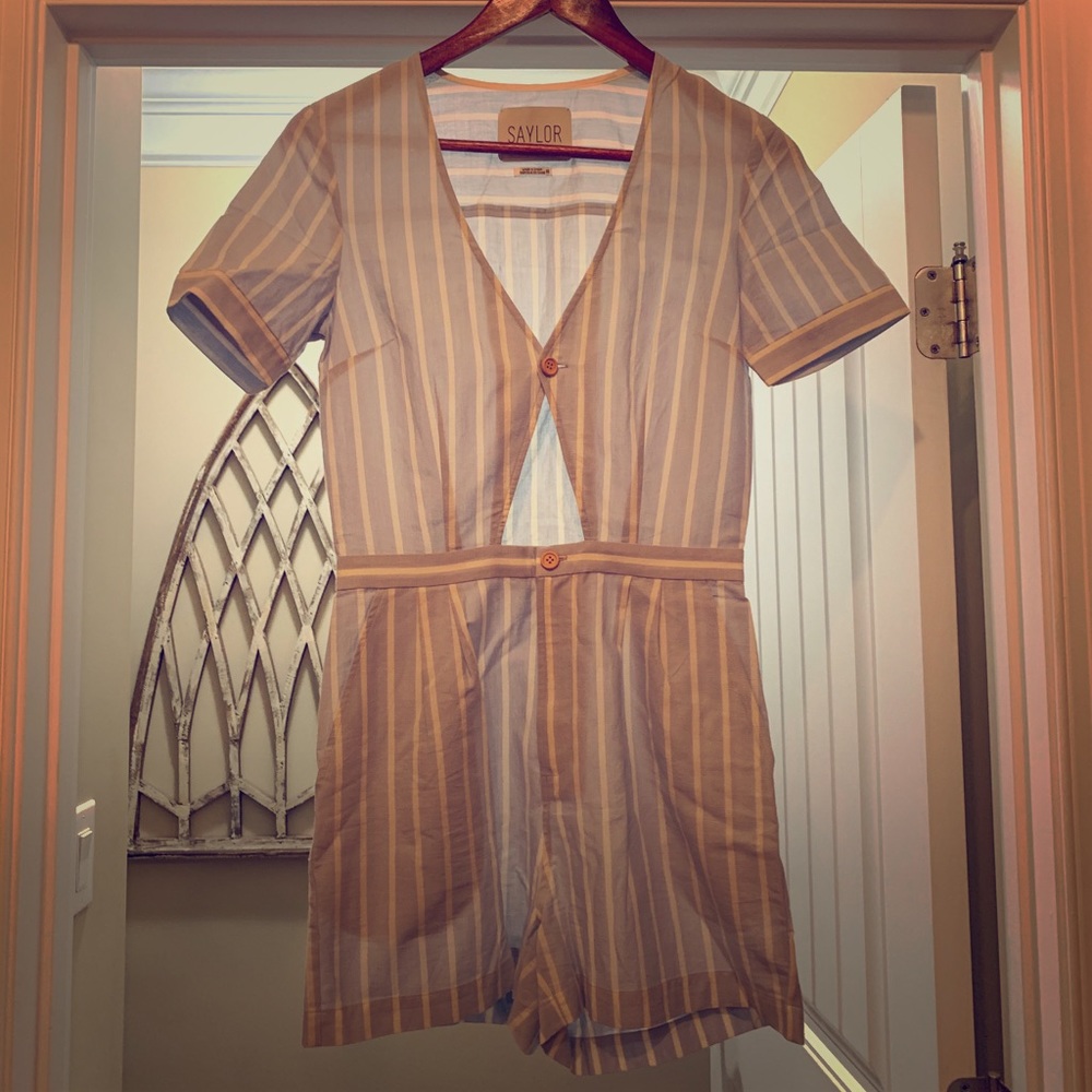 Revolve Blue and White Striped Romper